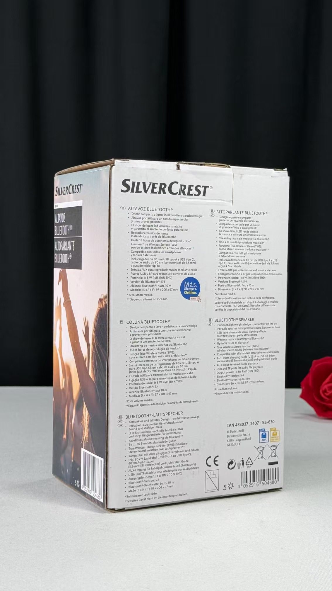 SILVER CREST Basic ALTAVOZ Bluetooth Portable LED Colored Loud Speaker