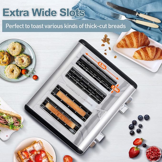 CUSIMAX 4-Slice Stainless Steel Toaster – Dual Independent Controls & 6-Shade Settings