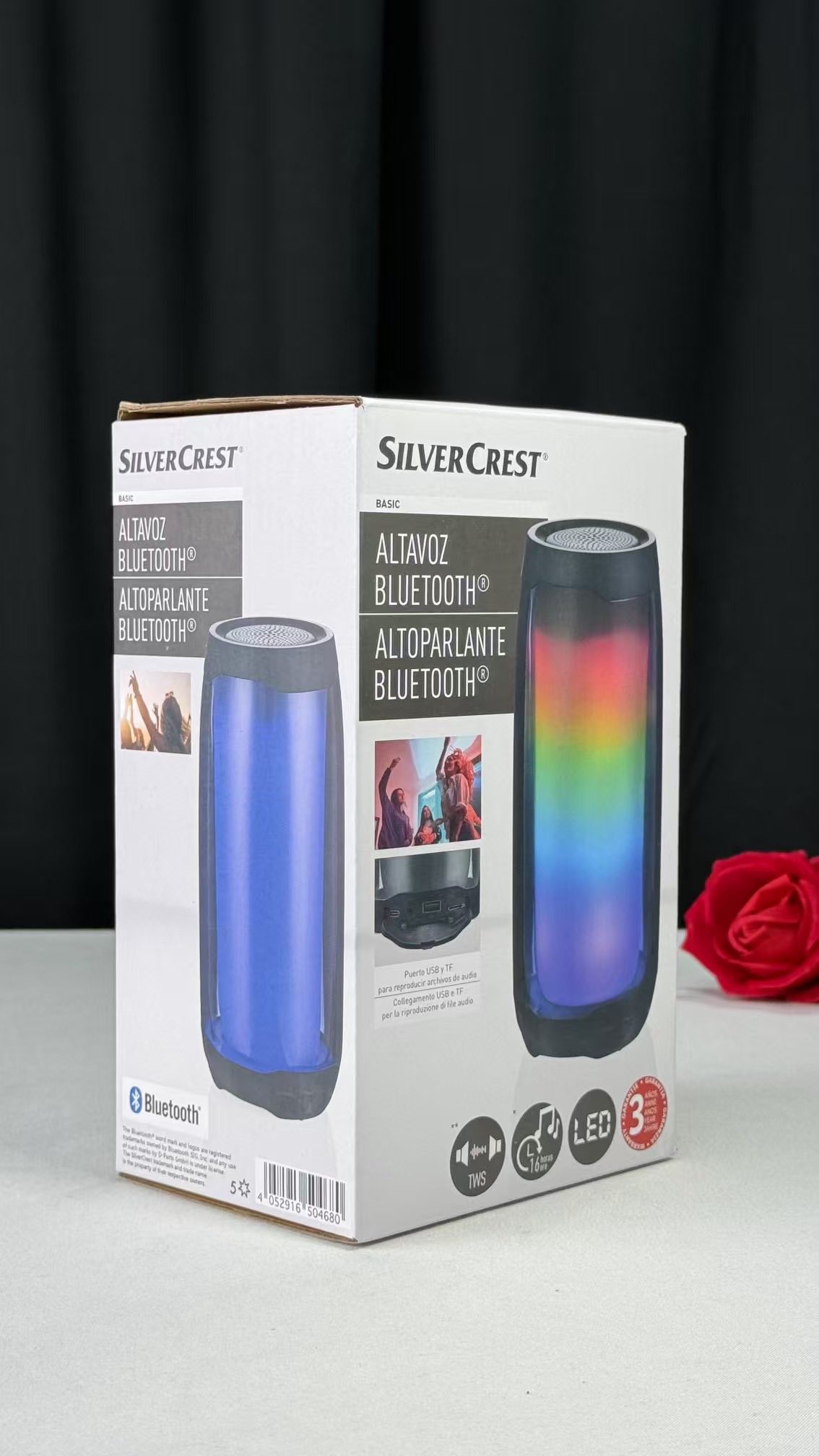 SILVER CREST Basic ALTAVOZ Bluetooth Portable LED Colored Loud Speaker