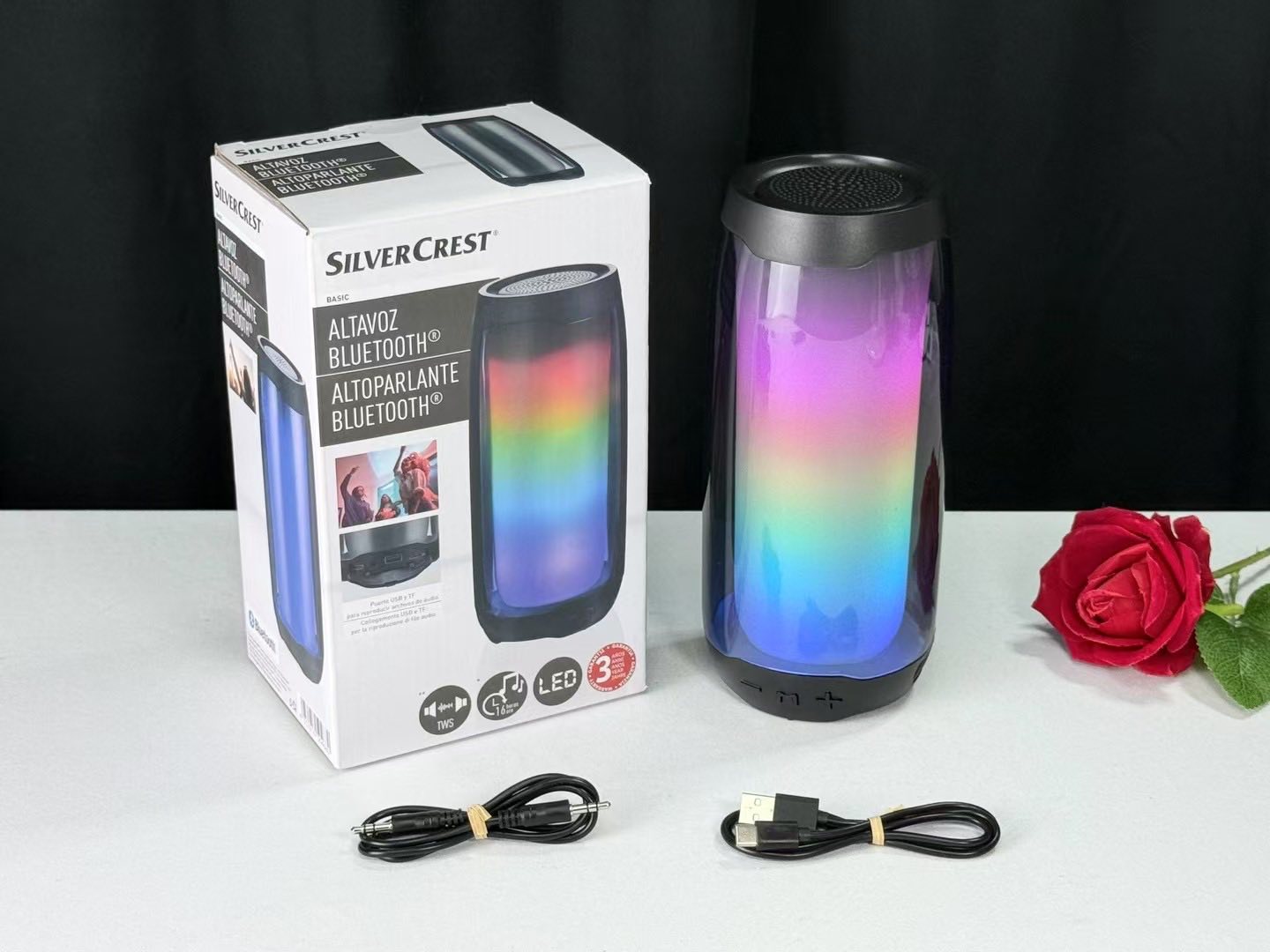 SILVER CREST Basic ALTAVOZ Bluetooth Portable LED Colored Loud Speaker