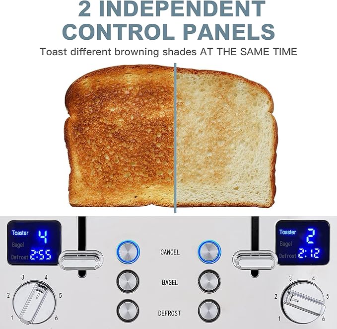 CUSIMAX 4-Slice Stainless Steel Toaster – Dual Independent Controls & 6-Shade Settings