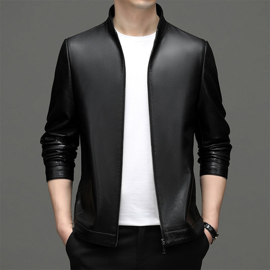 High Quality Leather Jacket Men's Stand Collar Coat